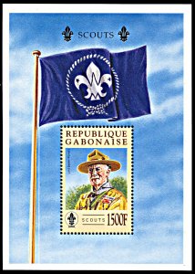 Gabon 825, MNH, Boy Scouts and Lord Baden-Powell souvenir sheet
