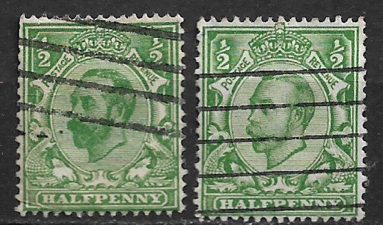1911-2  Great Britain 151 & 153 two varieties of ½p KGV used