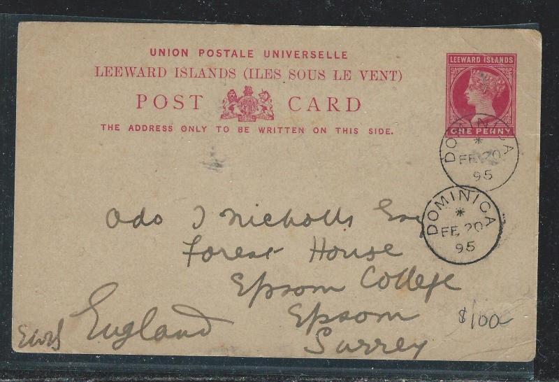 LEEWARD ISLANDS (P2712B) 1895 QV 1D PSC FROM DOMINICA TO ENGLAND WITH MSG