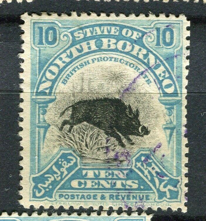 NORTH BORNEO; 1909 early Pictorial issue fine used 10c. value + Postal cancel
