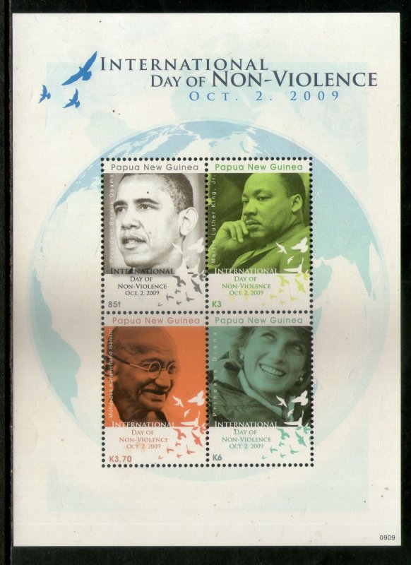Papua New Guinea 2009 Mahatma Gandhi Obama Diana M L King Sc 1405 Sheetlet MNH #