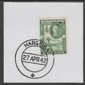 SOMALILAND 1942 KG6 FULL FACE 1/2a  on piece with MADAME JOSEPH  POSTMARK