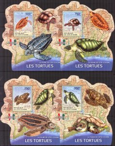 Ivory Coast 2014 Reptiles Turtles 4 S/S MNH