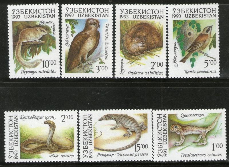 Uzbekistan 1993 Bird Eagle Snake Fauna Wildlife Animal Sc 7-13 MNH # 3431