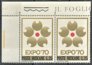 VATICAN CITY #479 - MINT NH PAIR - 1970 - VAT011