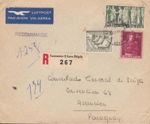 Switzerland 1953 10fr. Citizens Voting on Registered Airmail Cover to Paraguay.