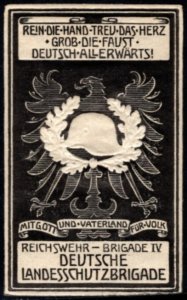 Vintage Germany Post WW I Propaganda Poster Stamp 4th Homeland Defense Brigade