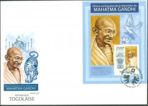 TOGO 2013 MAHATMA GANDHI 65TH MEMORIAL ANNIVERSARY  SOUVENIR SHEET FDC