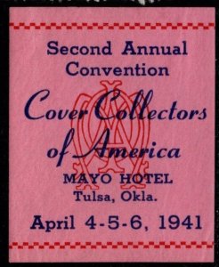 1941 US Poster Stamp 2nd Annual Convention Cover Collectors of America Unused