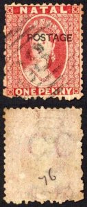 Natal SG76 1d Rose opt Postage (locally) Wmk CC Reversed Cat 95 pounds