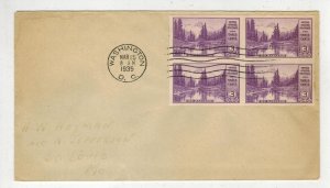 1935 NATIONAL PARKS SERIES UNCACHET IMPERFORATE BLOCK OF 4 #758 MOUNT RAINIER