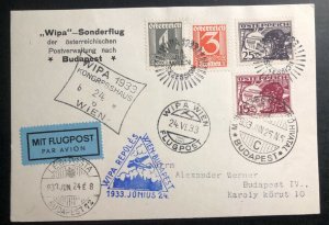 1933 Vienna Austria Wipa Congress Postcard Airmail Cover to Budapest Hungary