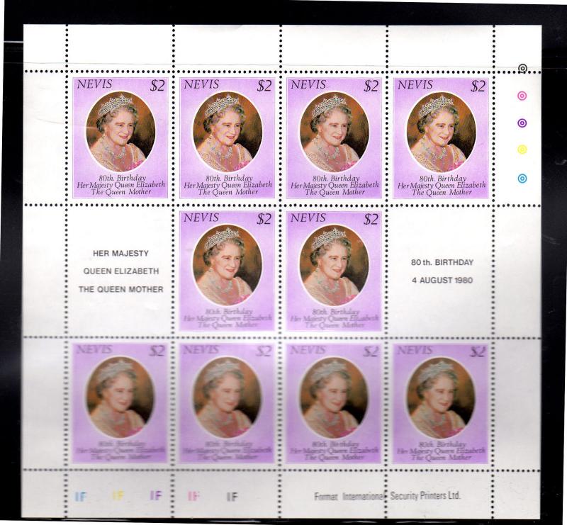 NEVIS #113  1980  80TH BIRTHDAY QUEEN MOTHER   MINT  VF NH  O.G SHEET