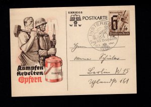 Germany Struggle Work Sacrifice Worker & Soldier Insterburg 1941 Postal Card  H9