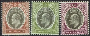 SOUTHERN NIGERIA 1904 KEVII 2D 4D AND 6D WMK MULTI CROWN CA