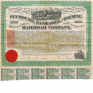 July 1, 1871 Plymouth, Kankakee & Pacific Railroad Company $1000 Bond, RN-W2