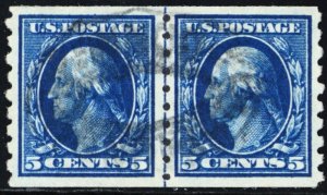 396, Used 5¢ XF/Superb Line Pair With Graded 95 PFC Cert SMQ $3500 - Stuart Katz