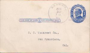 United States California Keswick 1912 4c-bar  1896-1923  Postal Card.