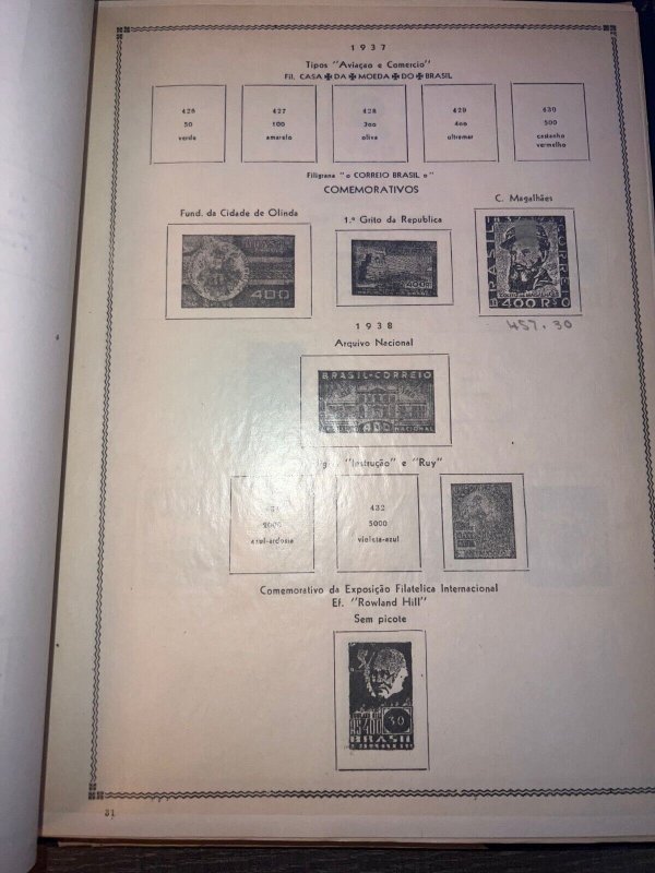 Used Classic Brasil Brazil ARIRO Stamp Album CLEAN 106 pages 1844-1953 