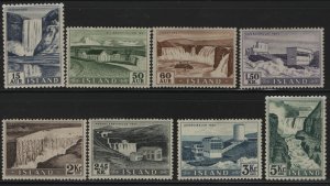 ICELAND, 289-296, (8) SET, HINGED, 1956, WATERFALLS