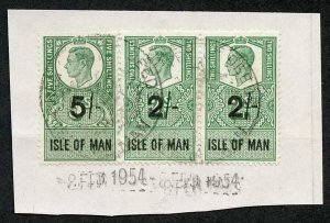 Isle of Man KGVI 5/- + 2 x 2/- Key Plate Type Revenues CDS on Piece