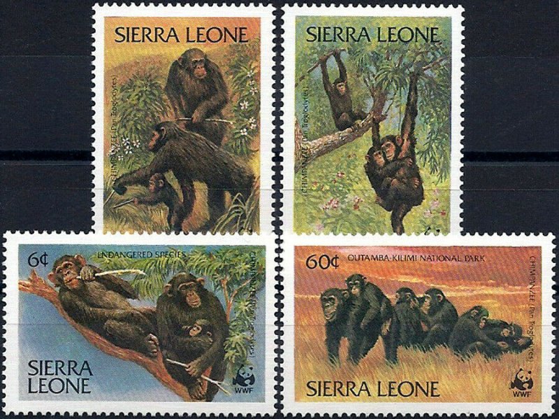 1983 Sierra Leone WWF, Naturschutz, Schimpanse, MiNr. 713-716 ** KAT 11€