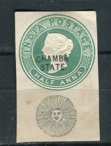 INDIA; CHAMBA 1890s early classic QV fine Mint Postal Stationary PIECE