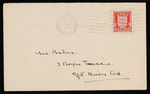 GREAT BRITAIN - JERSEY 1942 German Occup cover franked Arms 1d red chalk paper