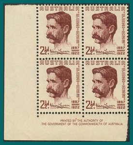 Australia 1949 Henry Lawson, Imprint Block, MNH #222,SG231