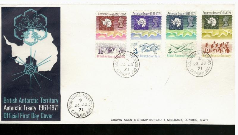 1971 British Antarctic Territory #39-42 FDC Argentine Islands, Grahamland CDS 