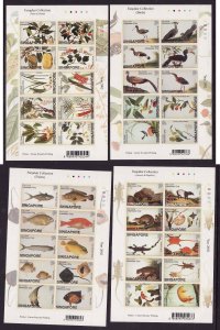 Singapore-Sc#1002-5- id8- four unused NH sheets-Birds-Fish-Animals-2002-