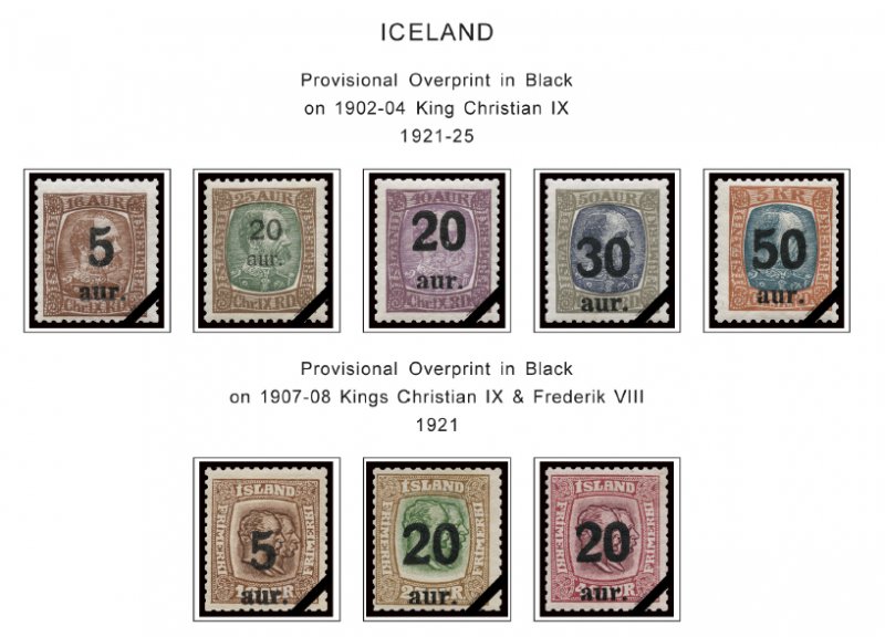 ICELAND STAMP ALBUM PAGES 1873-2011 (159 color illustrated pages)