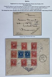 1917 Potosi Bolivia Registered Cover To Beauvais France Via Buenos Aires