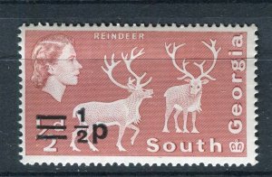 SOUTH GEORGIA; 1971 early QEII Fauna surcharged issue Mint hinged 1/2p. value