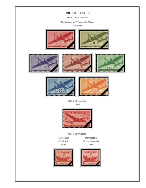 US postal Stamps. Twin-Motored Transport Planes. 1944