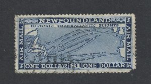 Newfoundland Air Mail Stamp; #C11-$1.00 Used Corner Clip Guide Value = $75.00