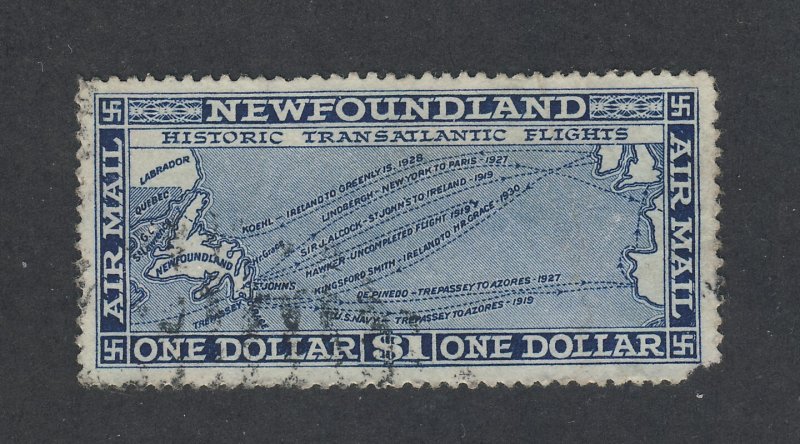 Newfoundland Air Mail Stamp; #C11-$1.00 Used Corner Clip Guide Value = $75.00