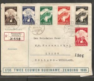 O) 1935 SURINAM-NETHERLANDS, COVER MULTIPLE, HANDS, TO NEDER