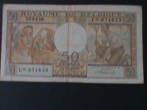 ​BELGIUM-1956- KONINKRIJK-BELGIUM-50-FRANCS-LT..CIRULATED NOTE-VF-68 YEARS OLD