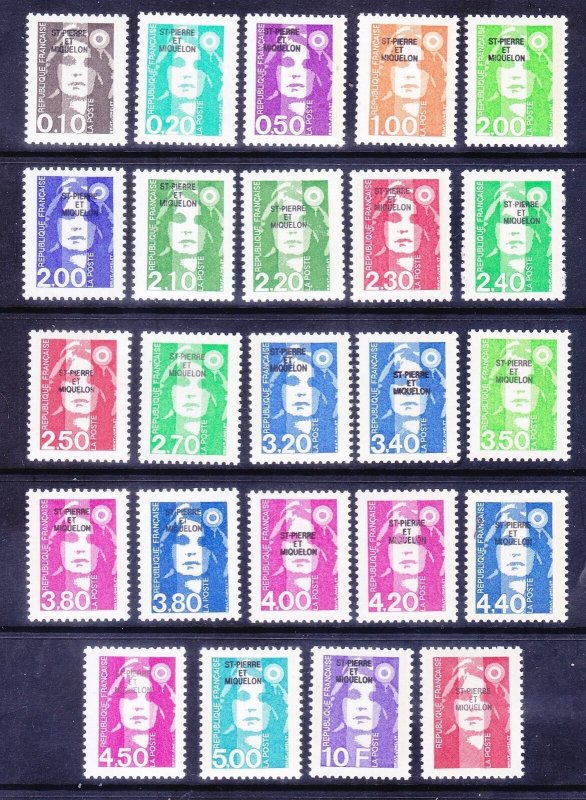 St Pierre & Miquelon 522-544A MNH 1990-96 Overprinted Marianne Full set of 24 VF