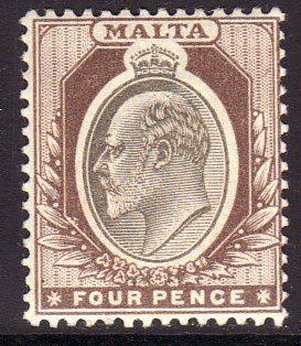 1903 - 1904 Malta KEVII 4 pence issue Wmk 2 MLH Sc# 26 CV $30.00