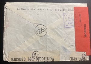 1940 Tel Aviv Palestine Censored Cover To Hotel Gramercy Park New York USA