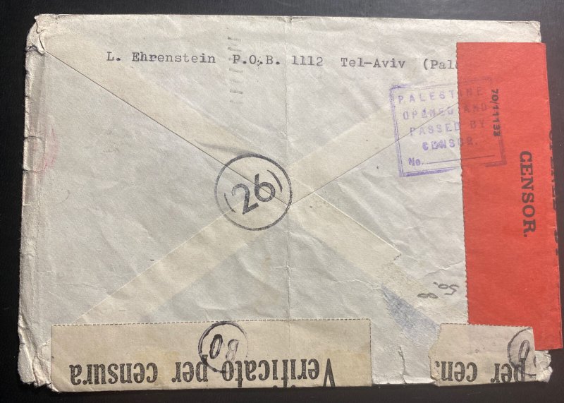 1940 Tel Aviv Palestine Censored Cover To Hotel Gramercy Park New York USA 