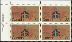 HISTORY = COAT-OF-ARMS, MAP = Canada 1984 #1030 MNH UL BLOCK OF 4