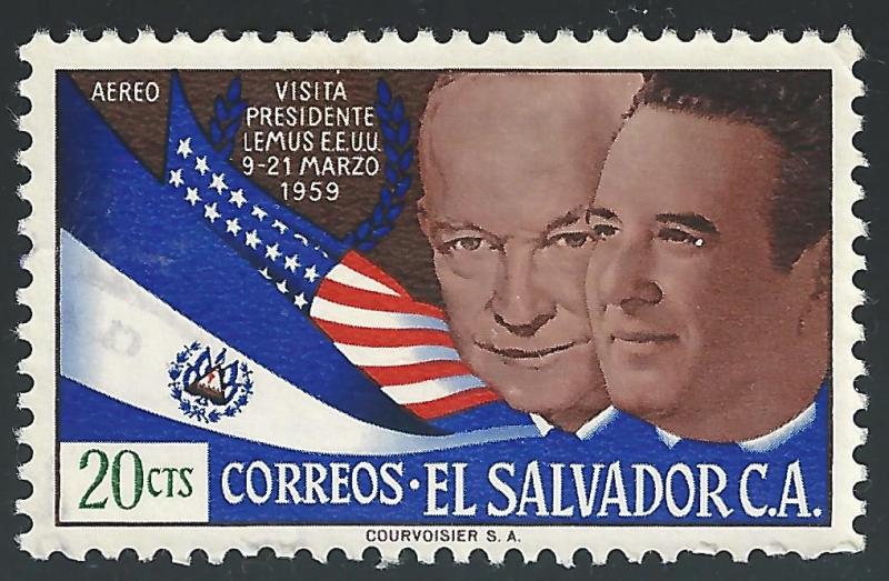 El Salvador #C185 20c Pres Eisenhower and Lemus and Flags