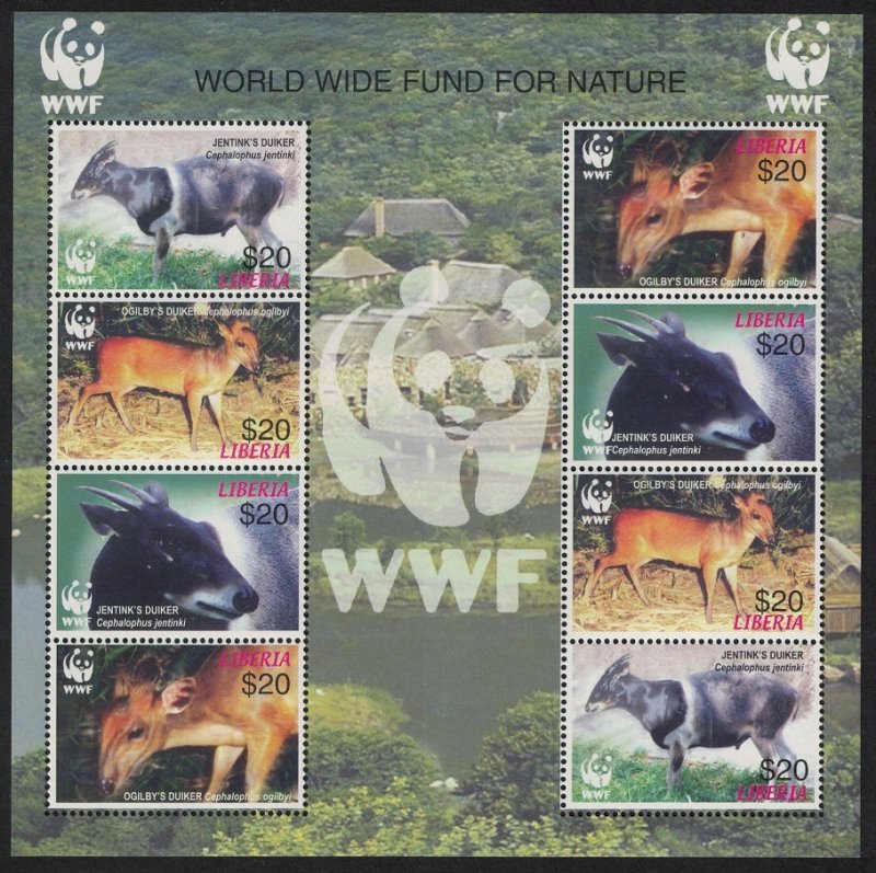 Liberia WWF Duikers Sheetlet of 2 sets 2005 MNH SC#2370 a-d MI#5100-5103KB