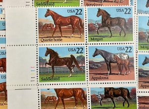2155-2158  American Horses  25 MNH 22 c Plate Blocks FV $22  1985