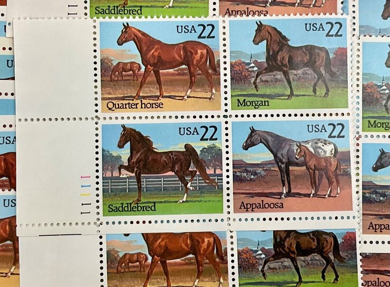 2155-2158  American Horses  25 MNH 22 c Plate Blocks FV $22  1985