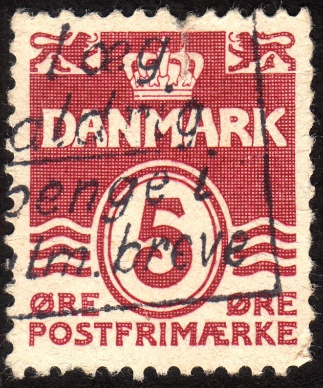 1938, Denmark, 5ö, Used, Sc 224, Tear at top