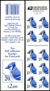 US Sc 3048a MNH COMPLETE BKLT - 1996 20¢ - Blue Jay - 10 Stamps